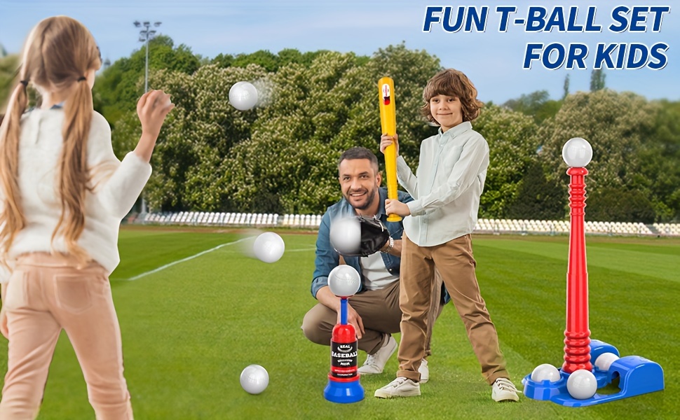 t ball set toys for kids 3 5 5 8 kids baseball tee for boys includes 6 balls auto ball launcher outdoor outside sports t ball set toys gifts for 3 4 5 6 year old boys kids details 2