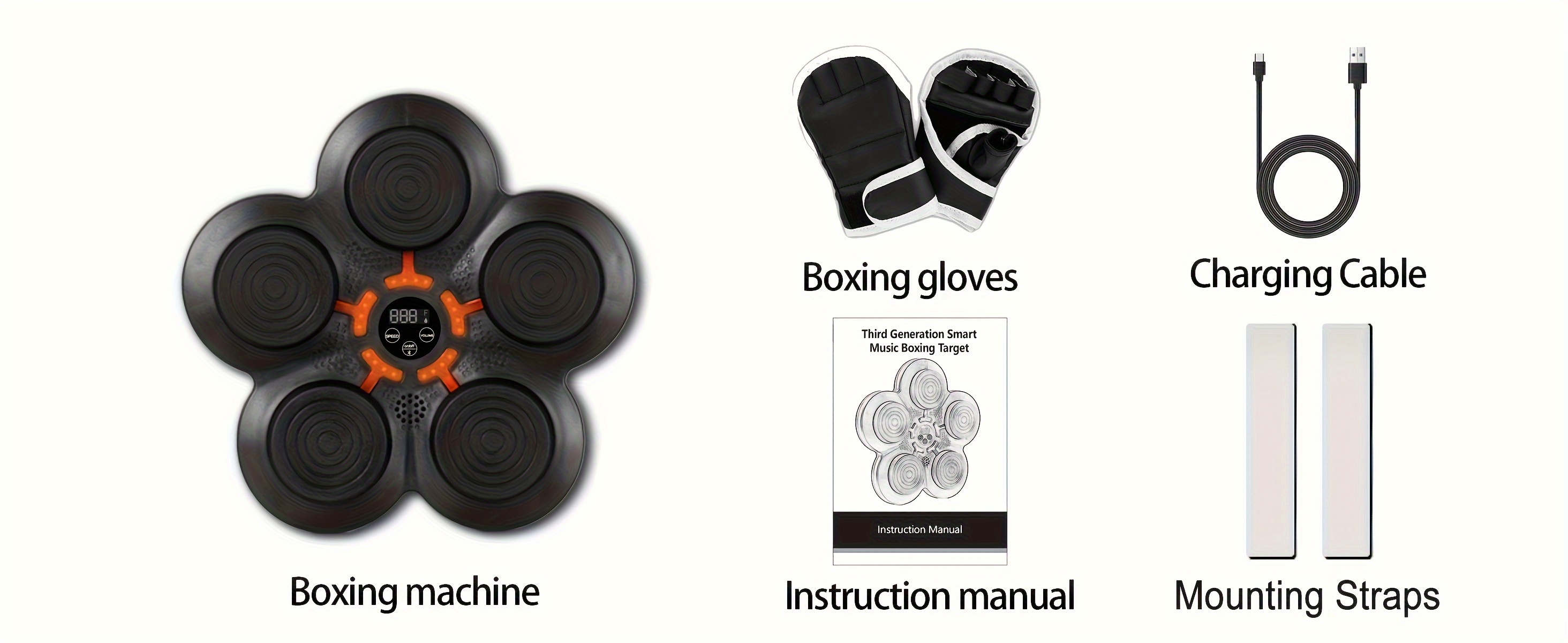  boxing trainer set wall mounted punching machine with usb charging rhythm lighting effects and stereo speakers for workouts punch free installation adjustable height music suitable for users 14 and details 0