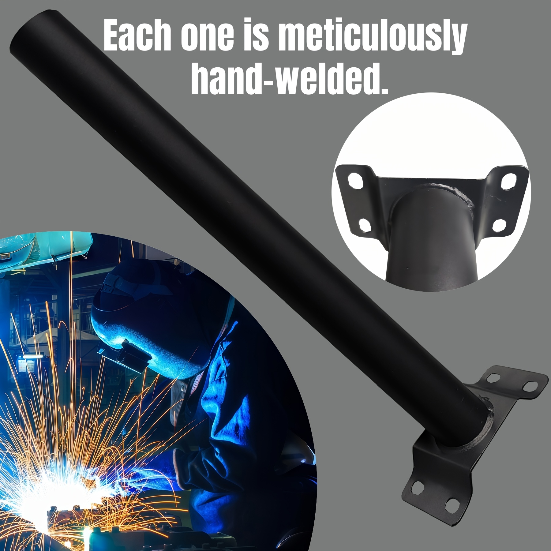 1pc   wall mounted light pole supports pile installation sand black paint anti rust   metal iron with 8 fixing pads 4 expansion screws 4 long screws 4 nuts small wrench Product details 0