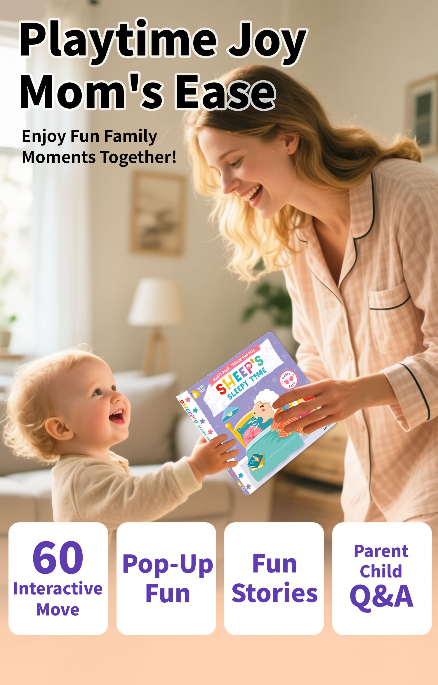 Sheep's sleepy time Learning books for kids, interactive Touch And Feel books, Good habit formation Lift-the-Flap Book, push, pull and slide, English learning, Engaging learning books, best gift for Christmas, New Year, Ramadan, birthdays, from Bear Tale