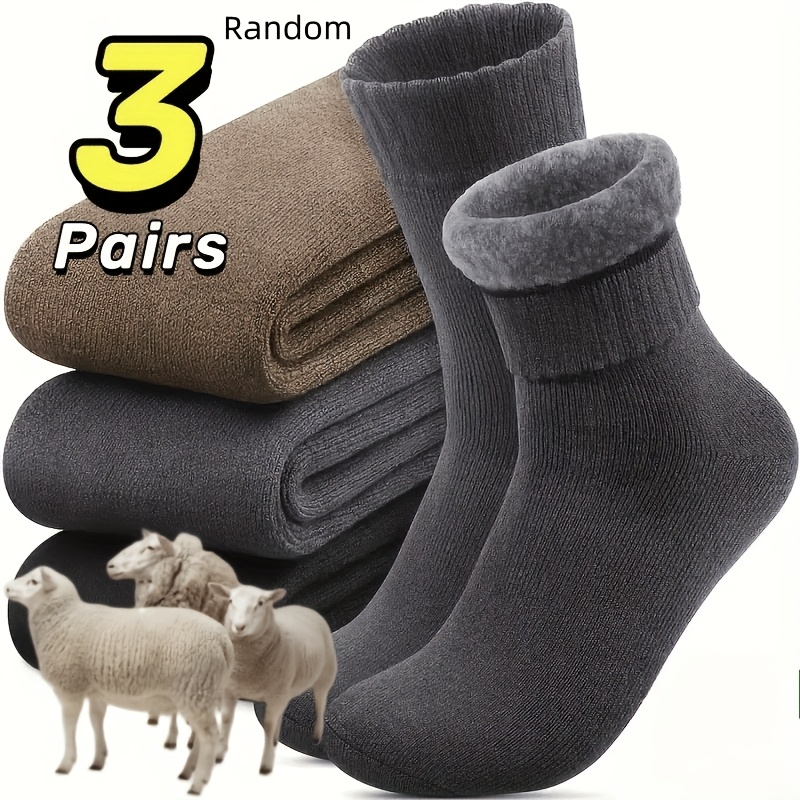 TEMU [Chaussettes de Neige d'Hiver pour Hommes] Chaussettes de Neige d'Hiver Épaisses pour Hommes - Lot de 3 Paires de Couleurs Aléatoires -