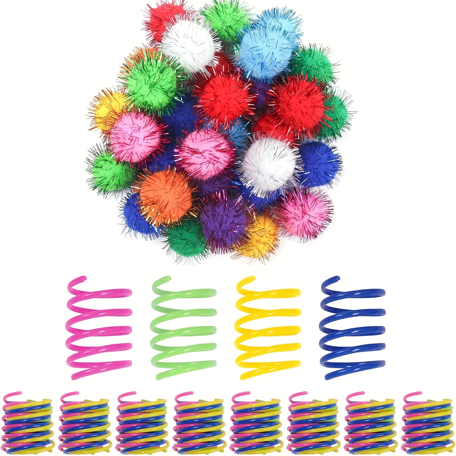 30 Colorful Cat Toy Balls And 36 Colorful Springs, Without Battery