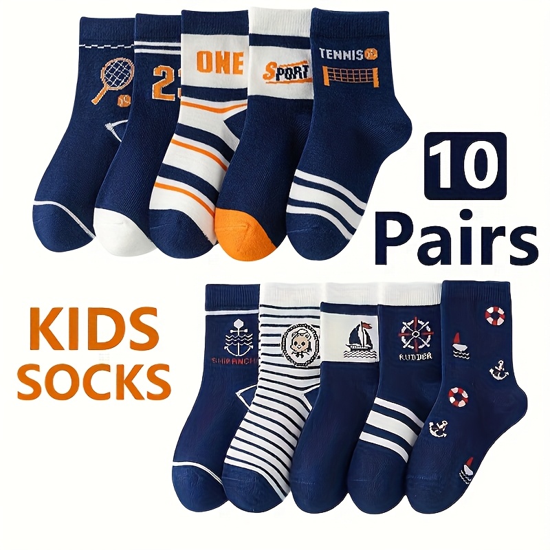 60109963917993910 Pairs Style Kids' Mid-calf Socks |, Cartoon Pattern, Suitable 0-14, Hand Wash