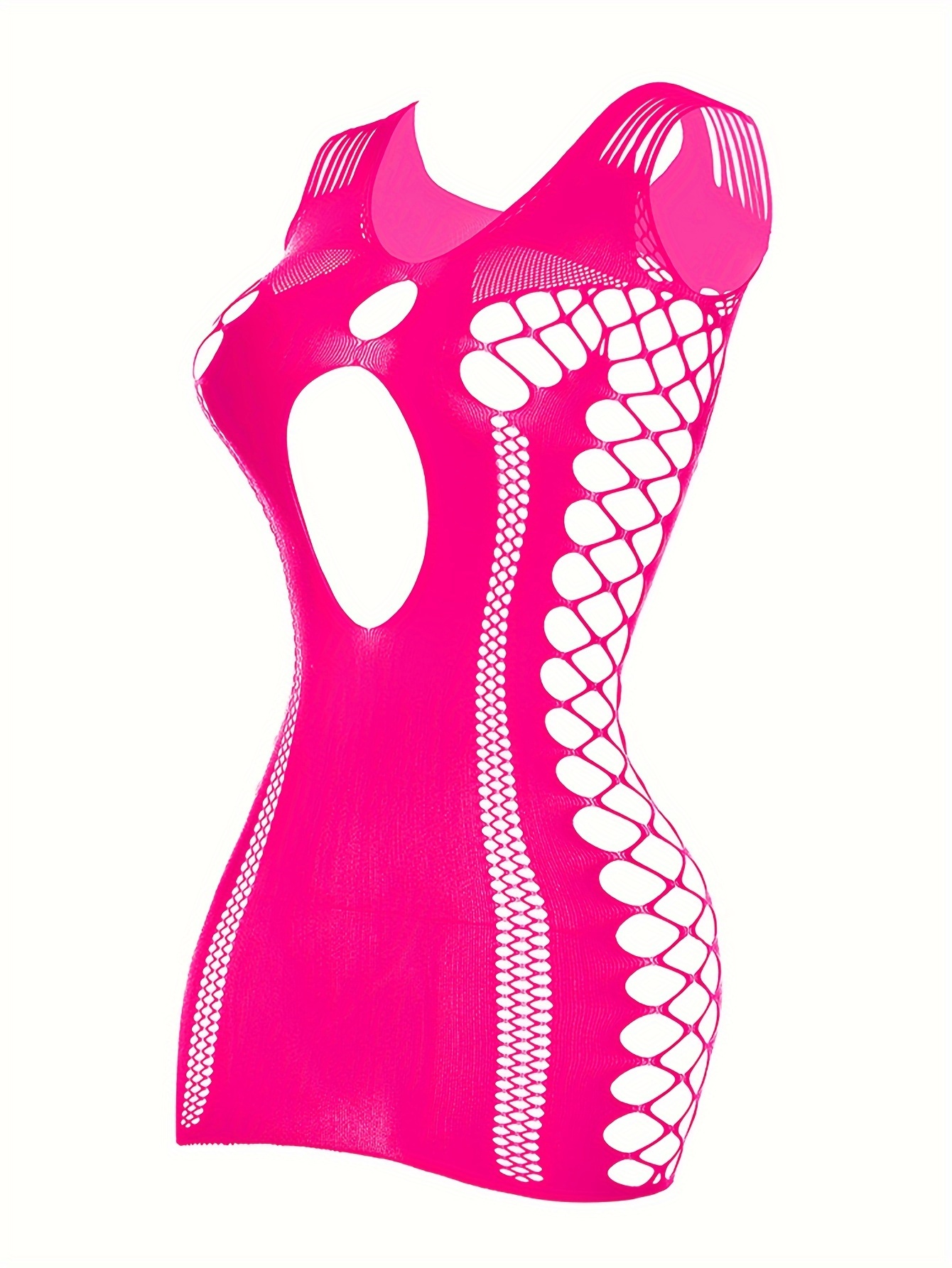 neon pink fishnet mini dress sleeveless cutout shaping - Temu Japan