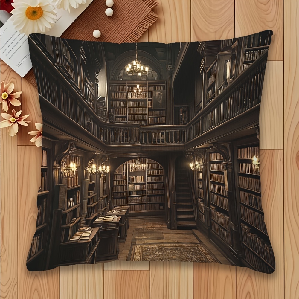 

Contemporary 18x18 Inch Library-themed Double-sided Short Plush Throw Pillow Cover, Polyester, Machine Washable, Zipper Closure, Woven Decorative Cushion Case With Unique Artshome Decor For Room Types