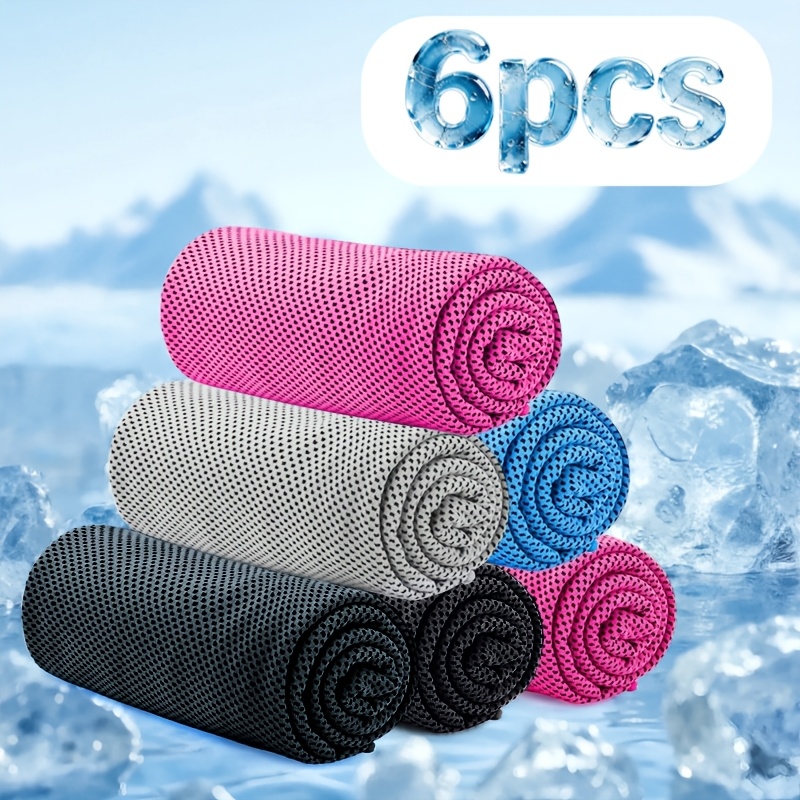 TEMU 6pcs Cooling Towel Set, Suitable For Neck And Face, Breathable Cooling Towels For Hot Weather, Sports Towels, Random Colors Shipped, Soft And