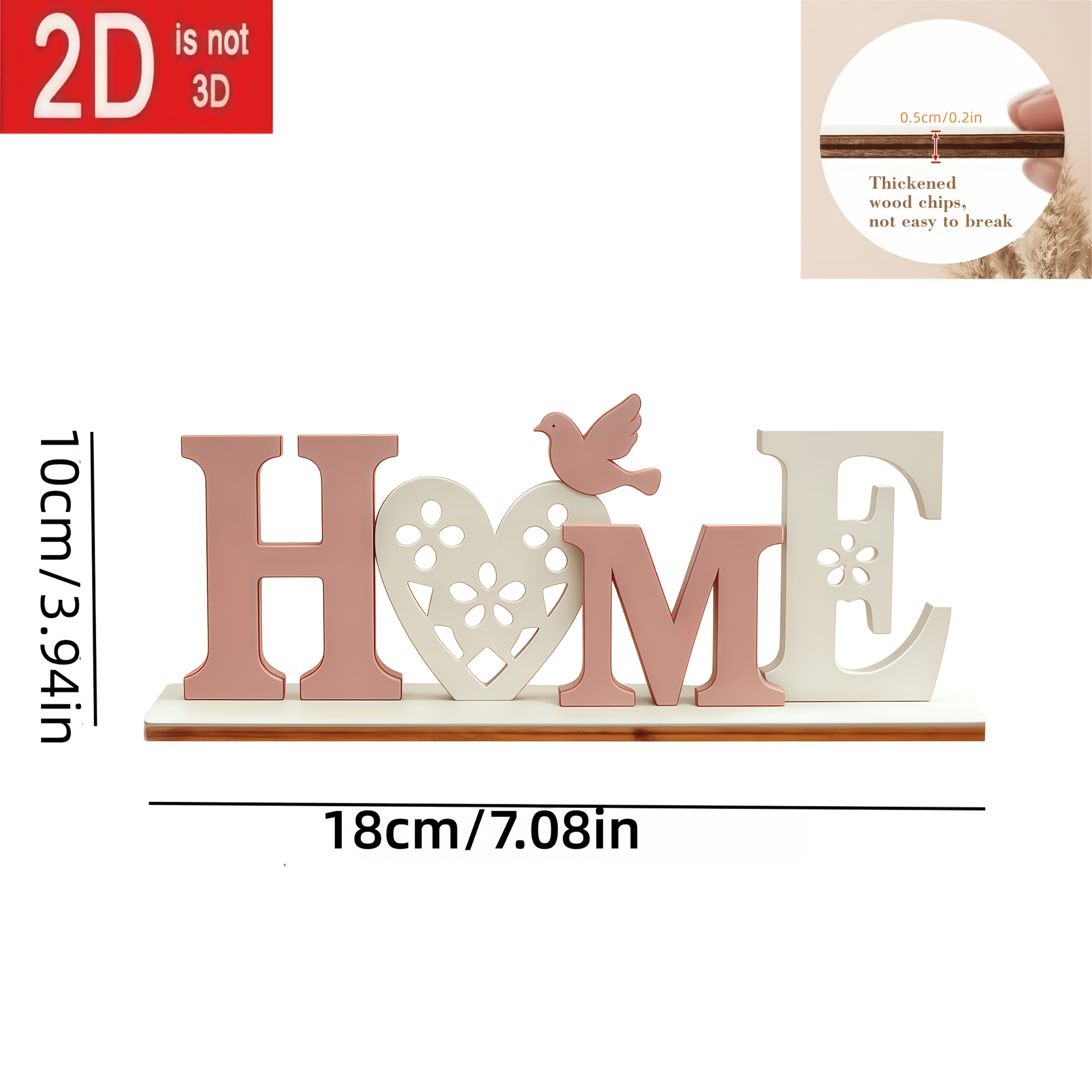 TEMU Piatto 2D, 1 pz Ornamento Decorativo in Legno Stile Cottage, Artigianato per la Casa a Forma di Cuore con Uccello, Realizzato in Legno Durevole,