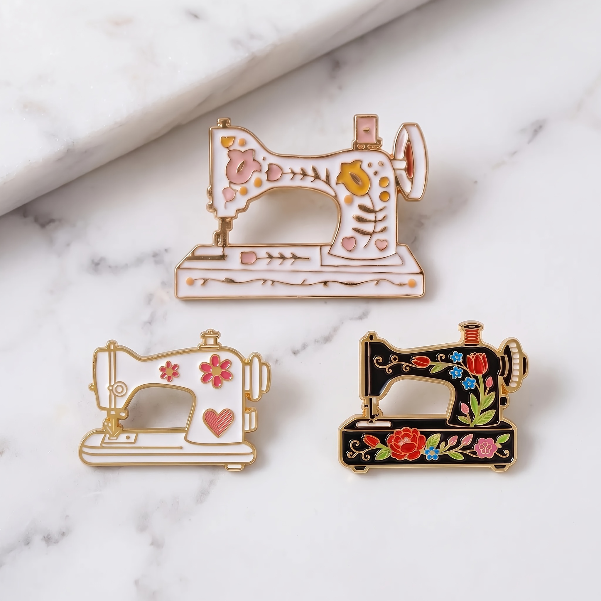 TEMU 3pcs Rustic Vintage Sewing Machine Badge Handmade Sewing Enthusiast Storage Bag For Coats, Hats, And Daily Outfits