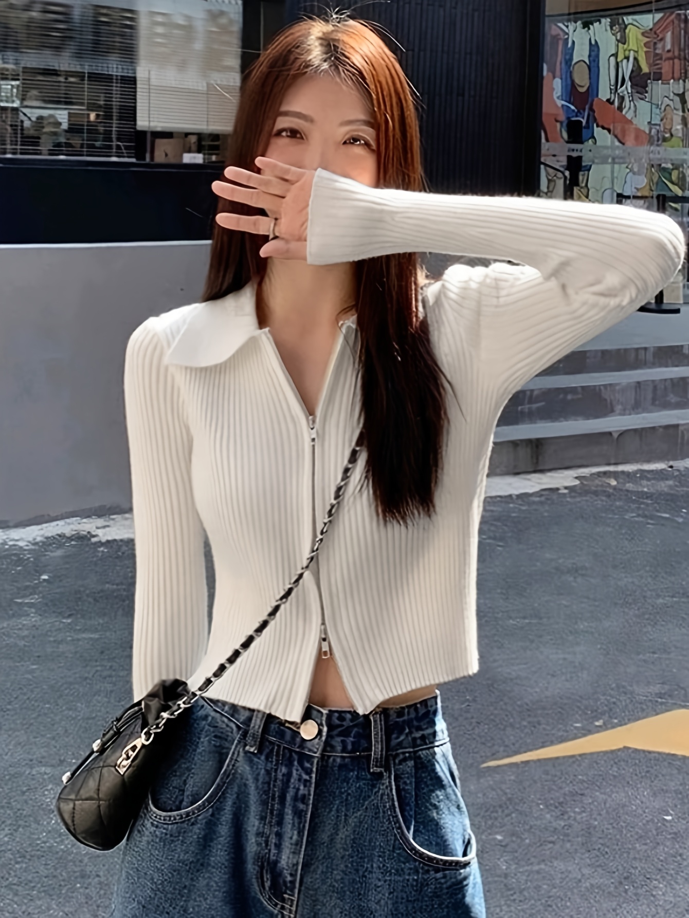 women's cropped high waisted ribbed t shirt long sleeve Temu