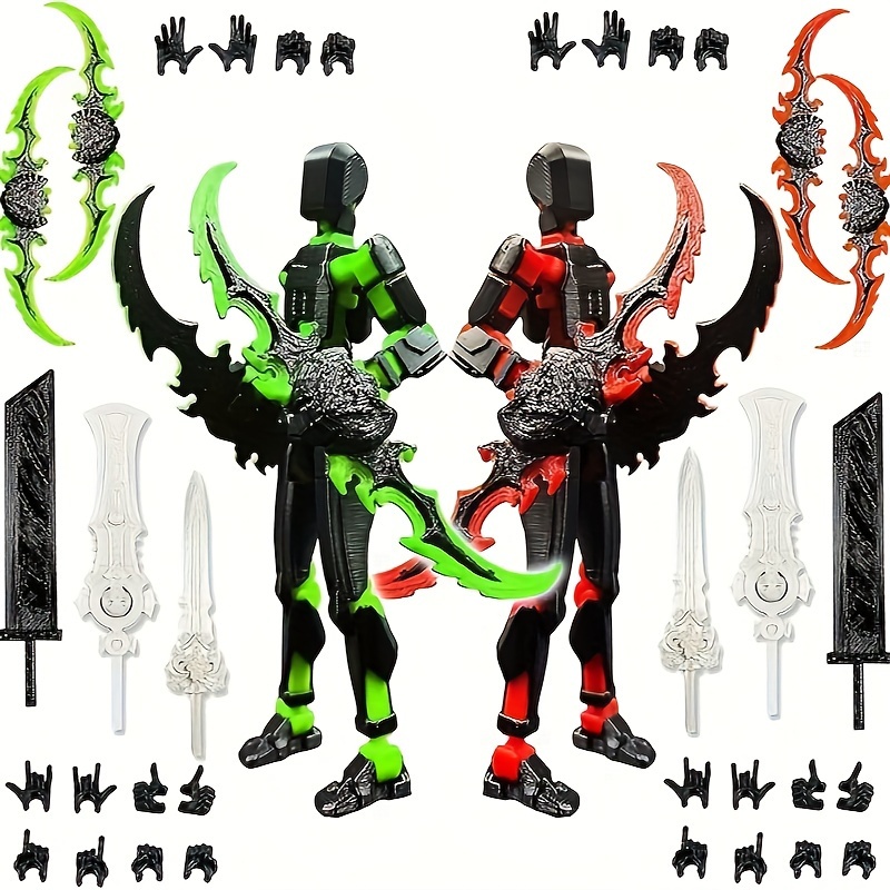 

13 Action Figure Set - 3d Printed, Multi-jointed Robot Collectible With Wings & Weapons, Desk