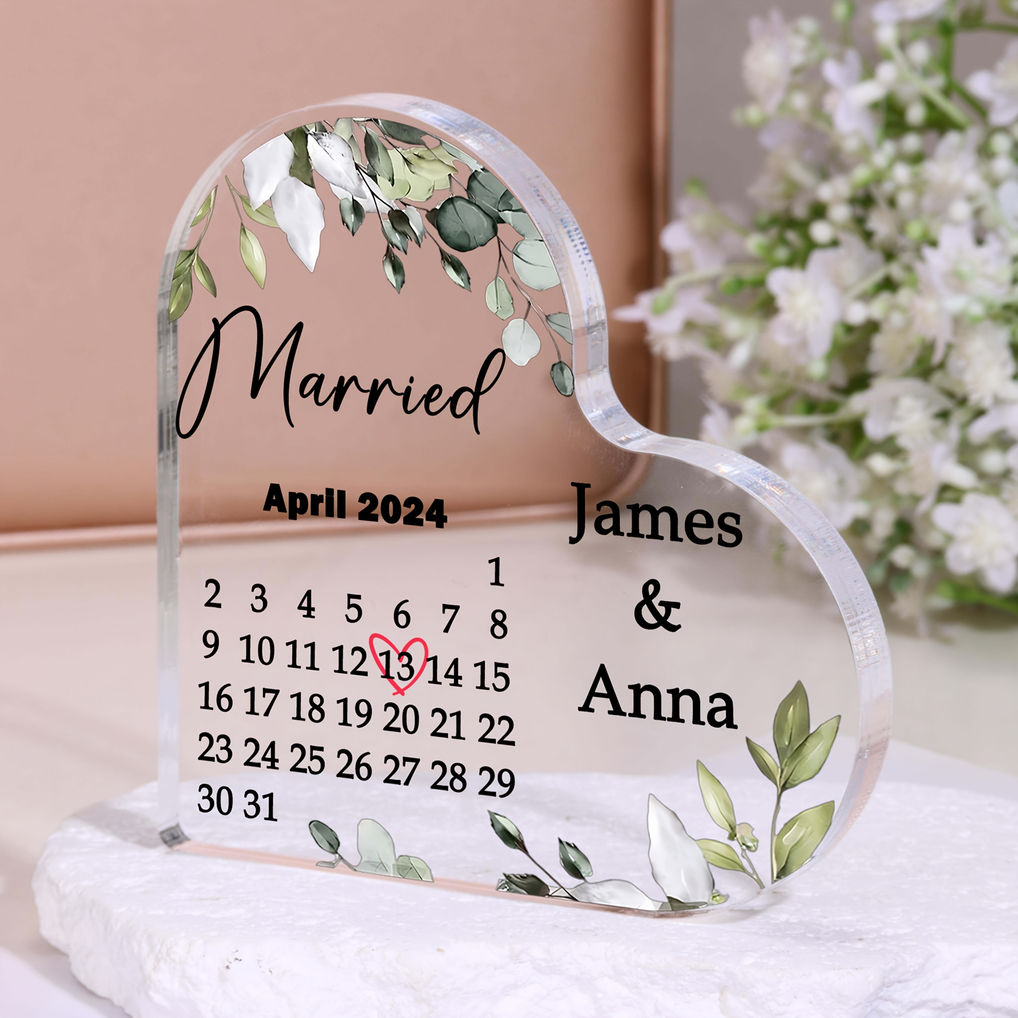 [2d Flat] Personalized Wedding Gift, Married Calendar Acrylic Plaque, Wedding Gift For Couple, Married Plaque Gift For Couple, Wedding Keepsake Gift