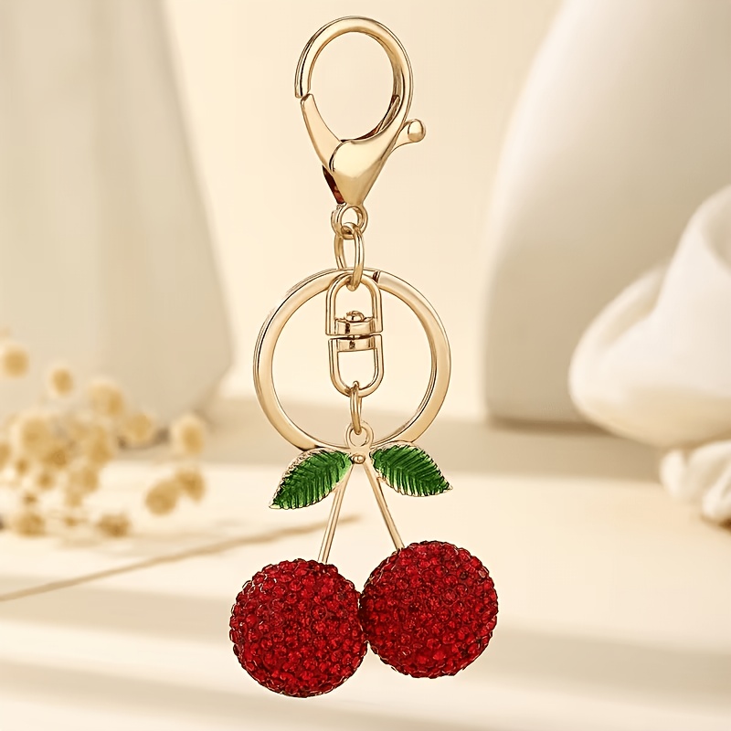TEMU Fashionable Creative Rhinestone Cherry Keychain Suitable For Women's Alloy Car Key Ring Bag Pendant Key Chain Christmas Women Keychain