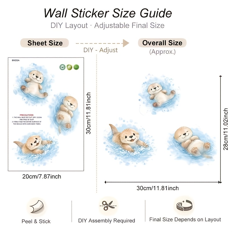 TEMU 1pc Cute Otter Bathtub Sticker Tear-resistant Removable Residue-free Self-adhesive Room Bathroom Sink Bathtub Wall Decor Wall Sticker
