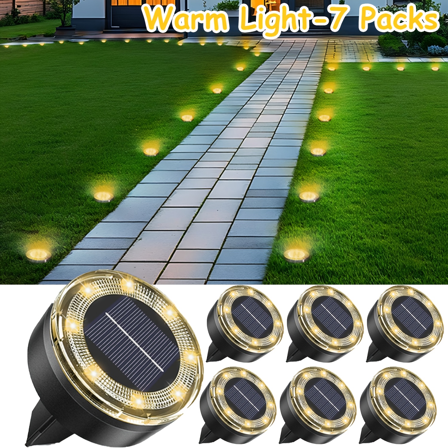TEMU 56led/7pack 40led/5pack Solar Ground Light, Ip44 Upgraded Version Led Flat Landscape Light, Suitable For Outdoor Garden , Stairs, Courtyards,
