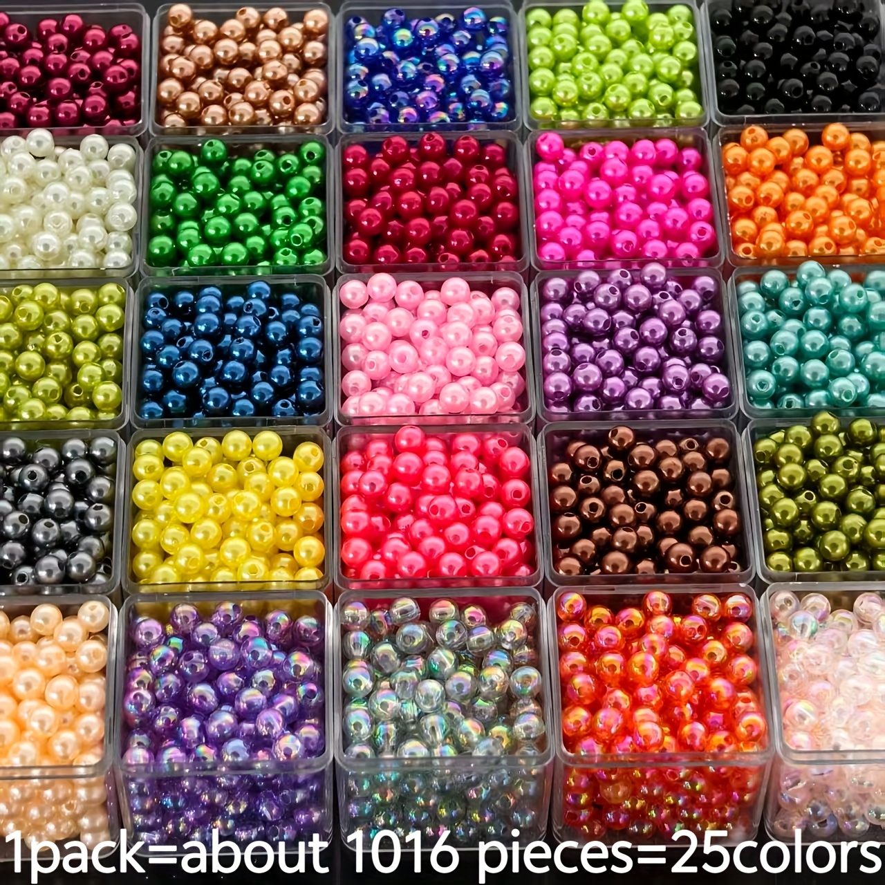 Image of 1016pcs 6mm 25 Color Acrylic Beads Set, Great For Christmas Bracelet Necklace Mobile Phone Chain Jewelry Making, Beading And Jewelry Craft Additions Decorative Beads