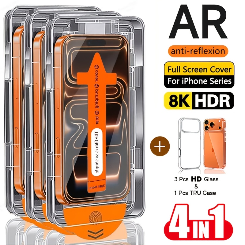 E-shop 3 Stück AR HD Displayschutzfolie und 1 Stück Handyhülle, kompatibel mit für iPhone 17/16/15/14/13/12/11/17 Pro Max/16 Pro Max/17 Pro/15