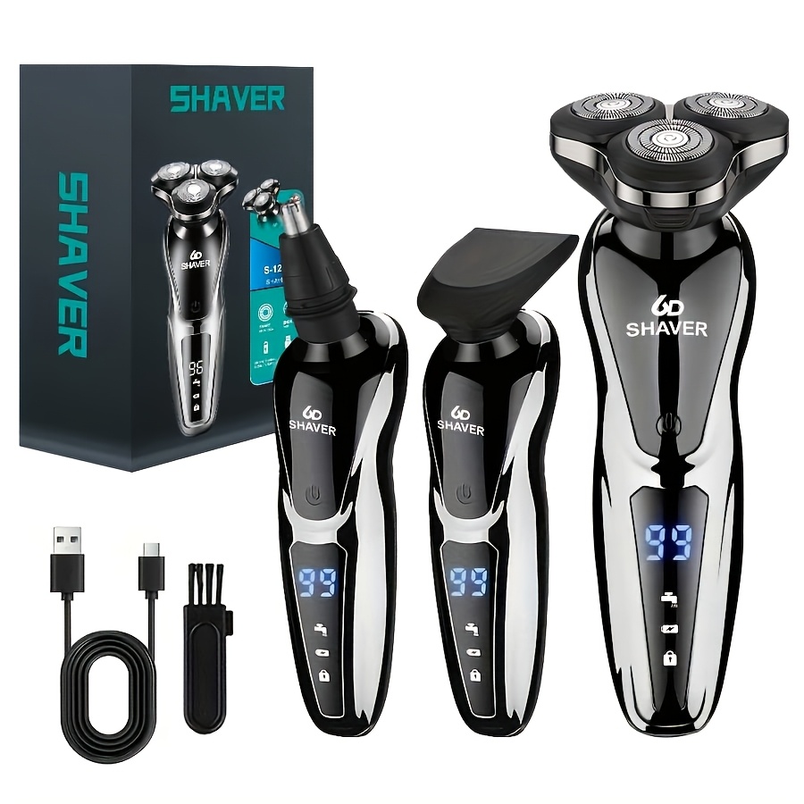 Electric Razor for Men, 3in 1 Electric Shaver Nose Hair Trimmer USBRechargeable Portable Razor 3D Floating Blade Digital Display ShavingBeard Machine