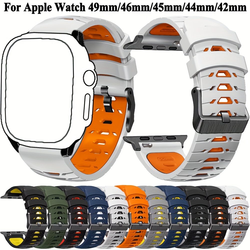 

Silicone Sports Band For Apple Watch Series 10/9/se/3, , 49/46/45/44/42mm - Wristband With Button Deployment Clasp, No Battery Required