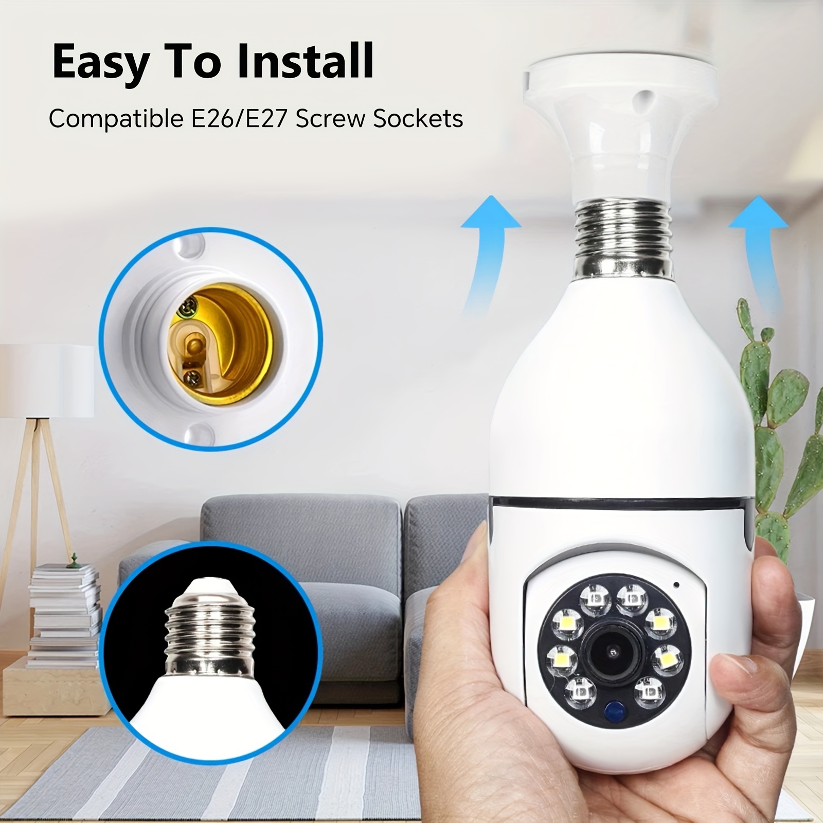1pc hd1080p wireless light bulb camera wireless security camera indoor outdoor wifi camera e27 ai smart ptz ip camera     detection alarm   vision sd     monitor compatible solar   7