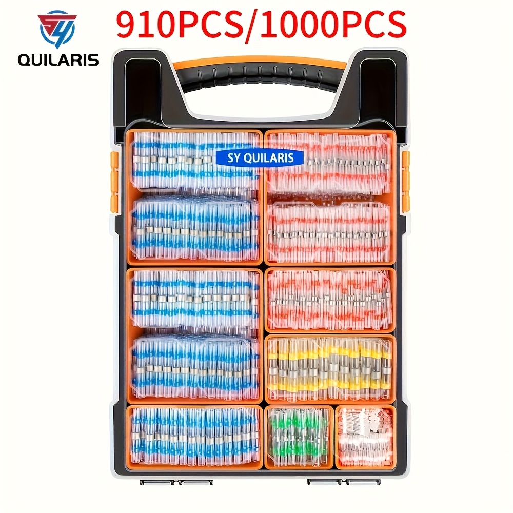 910 1020pcs waterproof solder seal heat shrink butt connectors insulated tin based electrical terminals with nylon insulation for marine automotive boat truck wiring no battery required automotive wiring organized storage case tinbased connectors heat shrink wire connectors