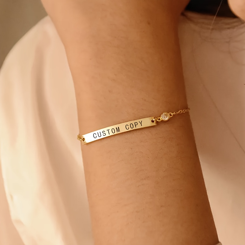 Personalized Birthstone Bracelet with Name Engraving, Golden Tone