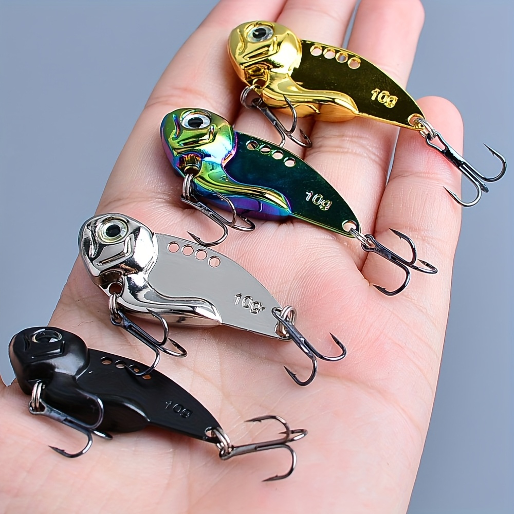 TEMU 4pcs/lot Vib Fishing Lures, 13g 10g 7g 5g Artificial Blade Metal Sinking Spinner Crankbait, Vibration Bait Swimbait