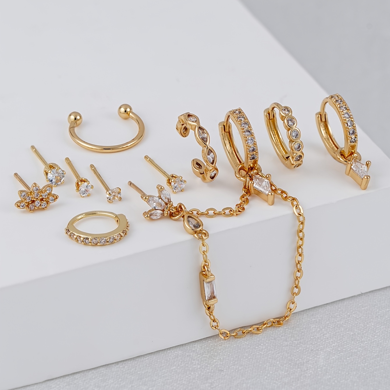 TEMU 11pcs Fashionable Synthetic Zirconia Stackable Earrings, Minimalist Stud Earrings Piercing Earring Set, Suitable For Women' Wear, Parties,