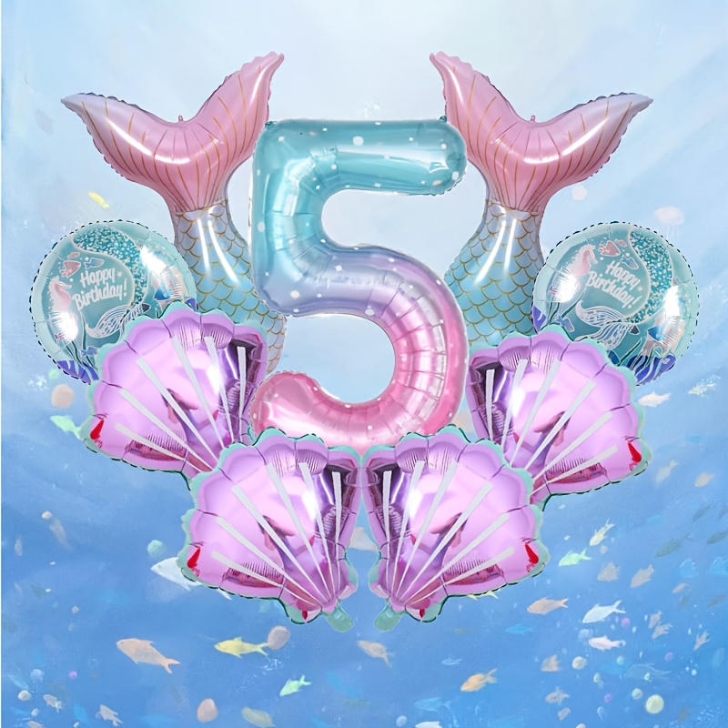 Image of 9pcs Mermaid Tail Shell Set, For Ocean Theme Birthday Party Decorations, Summer Beach Parties, Wedding Decor, Home Decor, Ambiance Setup Supplies, For Halloween, Christmas