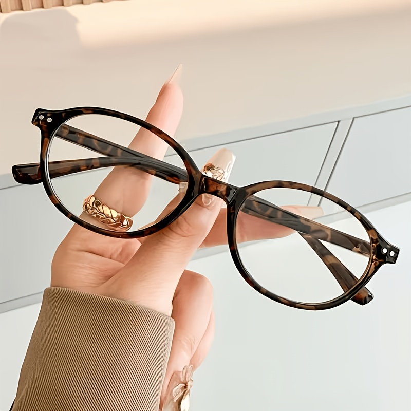 TEMU 1 Pair Lightly Mature Oval Frame, , Translucent Gray, , Tortoise -color Optional, Women's Versatile Eyewear Plain Lens, Women' Date Slim Flat