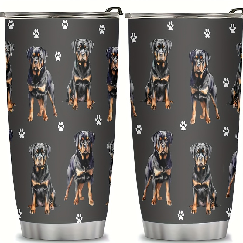 

1pc Rottweiler Print 20oz Stainless Steel Water Bottle With Straw, Double Wall Vacuum Insulated Slim , Leakproof Lid, Ideal For Outdoor & Parties