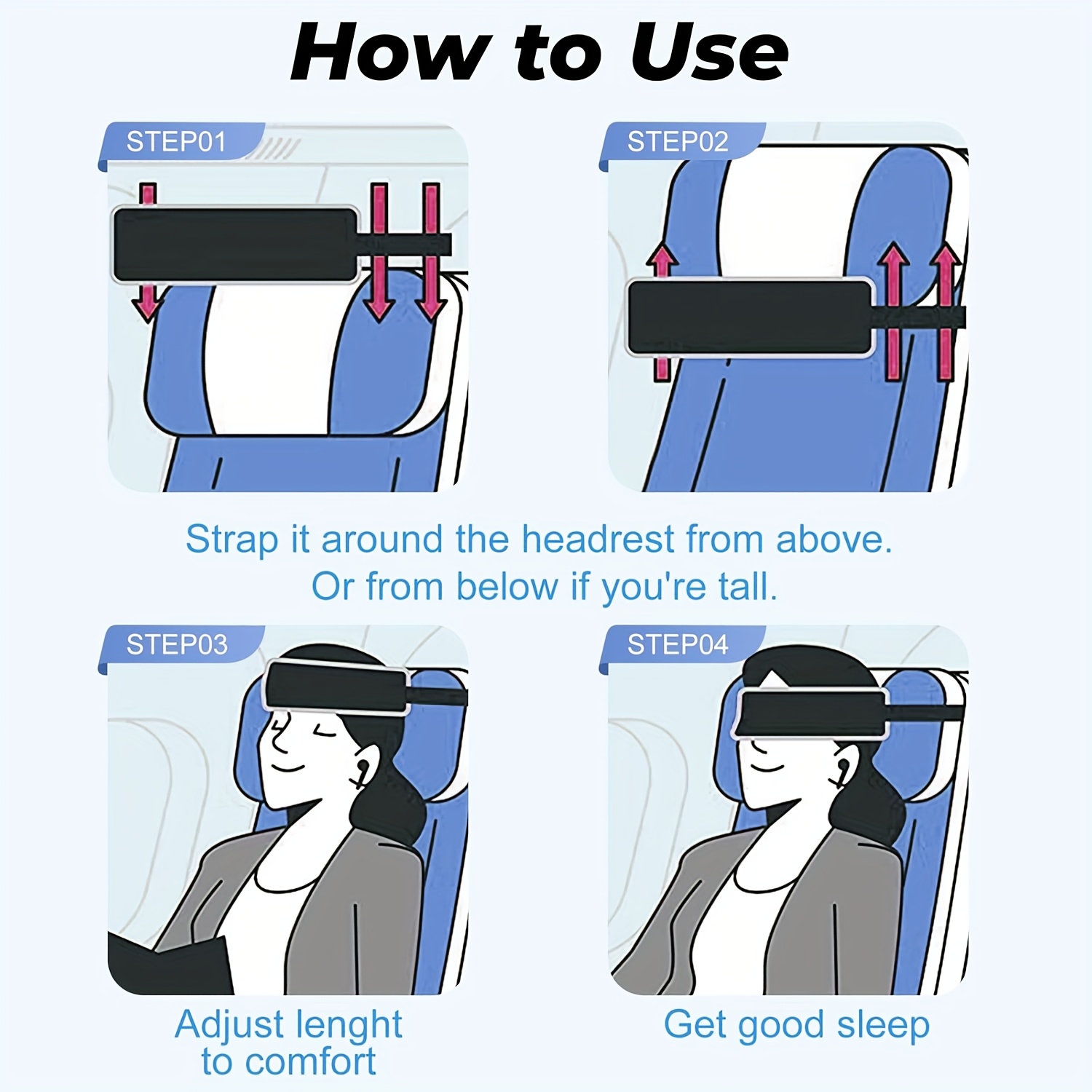 travel pillow with eye mask multifunctional and reversible adjustable and foldable head strap for planes and support strap for cars   upright travel super comfortable neck support compact and portable