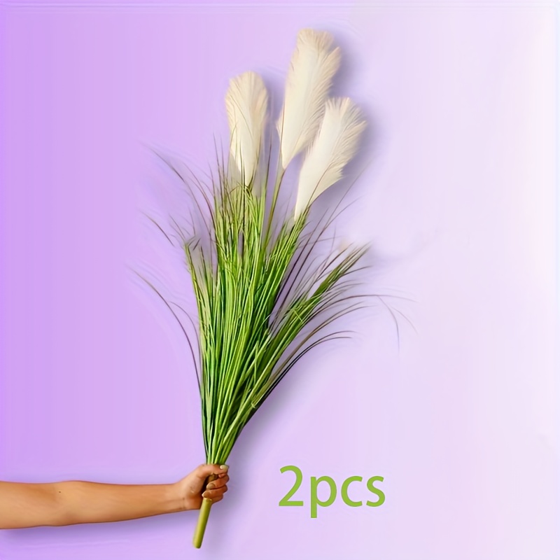 Image of 2 Bundles Of 6 Flower Heads Tall 32-inch Artificial Reed Grass, Outdoor Artificial With Green Foliage Realistic Plastic Straw Plant Bundle; No Maintenance Required; Suitable For Home, Office