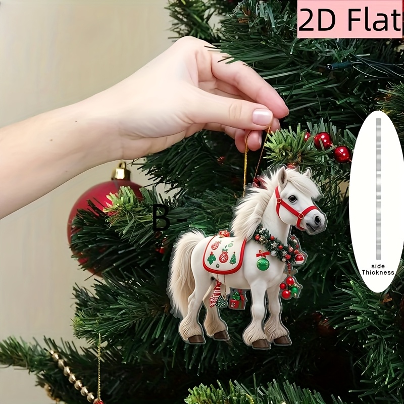 Kerstpaard | Decoratieve hanger van acryl 2D, kerstdecoratie met paardenmotief - voor vrouwen en meisjes thuis tafelblad, muur raam