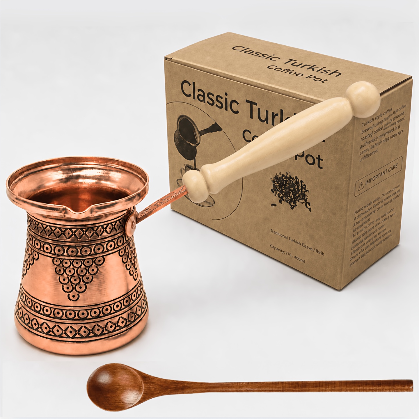 TEMU Lightweight 13.5 Oz(400ml) Aluminum Turkish Coffee Pot- Portable Cezve With Copper-plated Exterior& Interior- Compact For Camping, Hiking& Home
