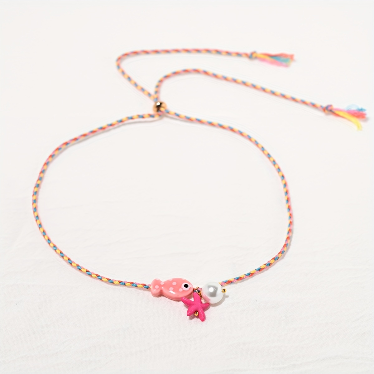 Image of Colorful Bohemian Ceramic Fish Pendant Necklace For Women Adjustable Multicolored Rope Choker, Perfect For Summer Beach Vacations And Music Festivals, Vacation Jewelry Bohemian Style Adjustable