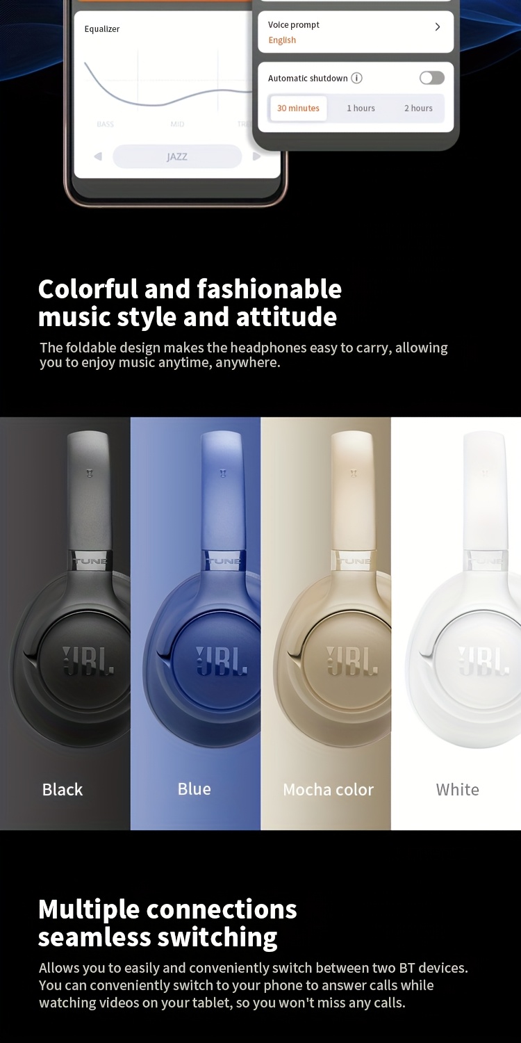 JBL TUNE 730BT Wireless Over-Ear Headphones Designed for Sports, Featuring a Remarkable 76-Hour Battery Life, Noise Cancellation for Calls, Dual Microphones, And Suitable for Gaming And Computer Use, New Model for 2025