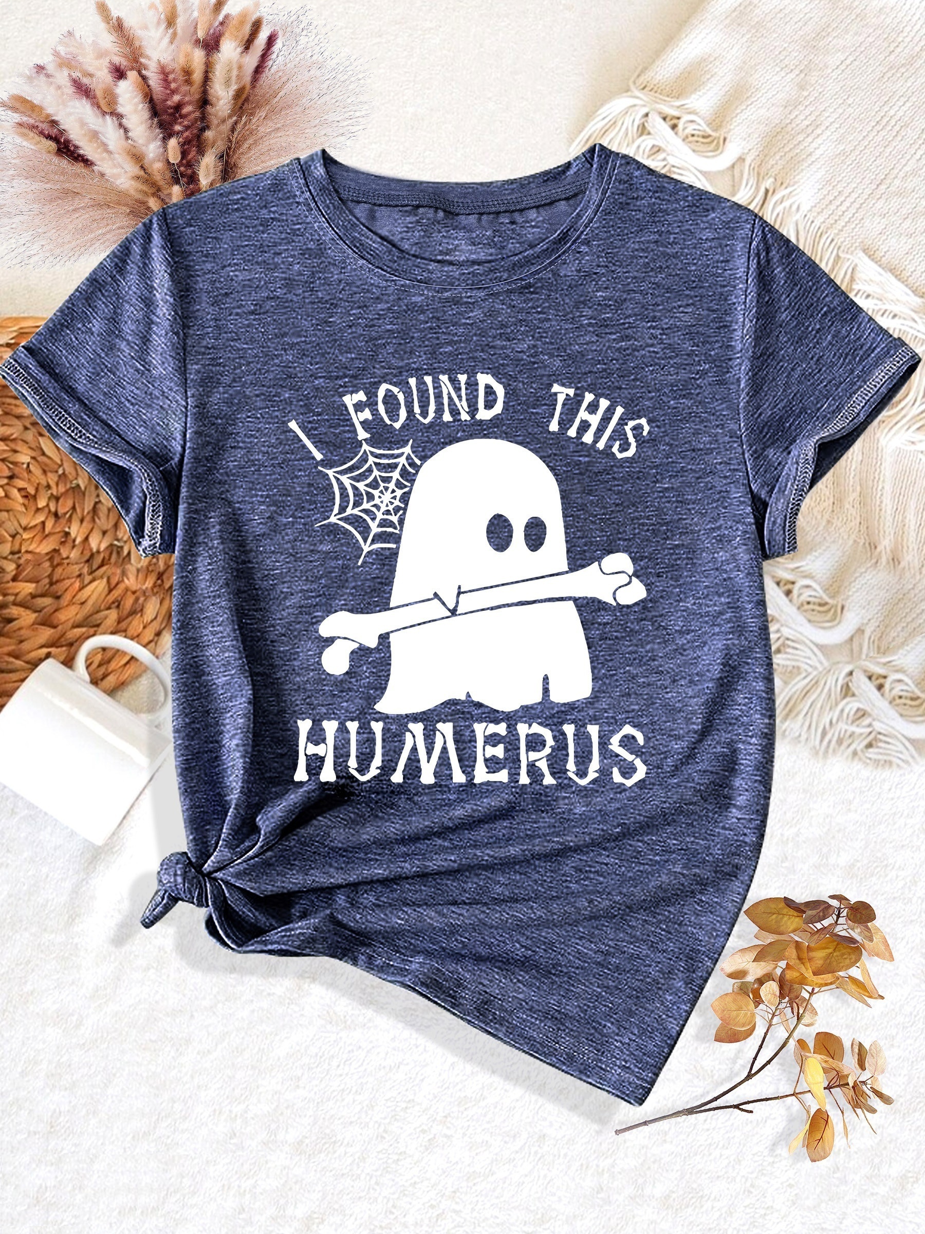 womens funny   t shirt   this humerus slogan   wrapped skeleton   casual round neck short sleeve tee for halloween themed parties casual attire machine washable     Product details 4