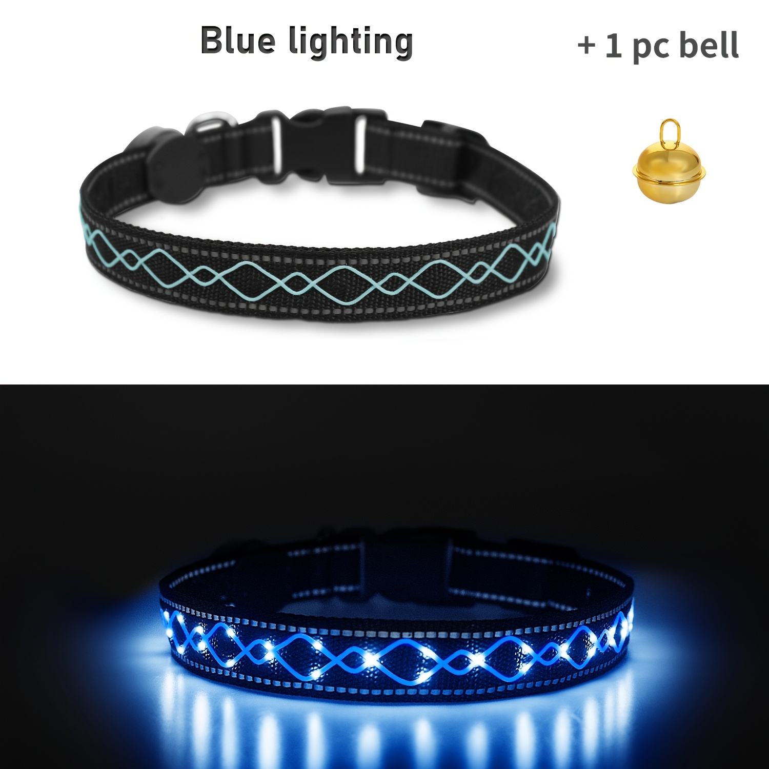 Rechargeable LED Dog Collar Set with Decorative Pet Bell