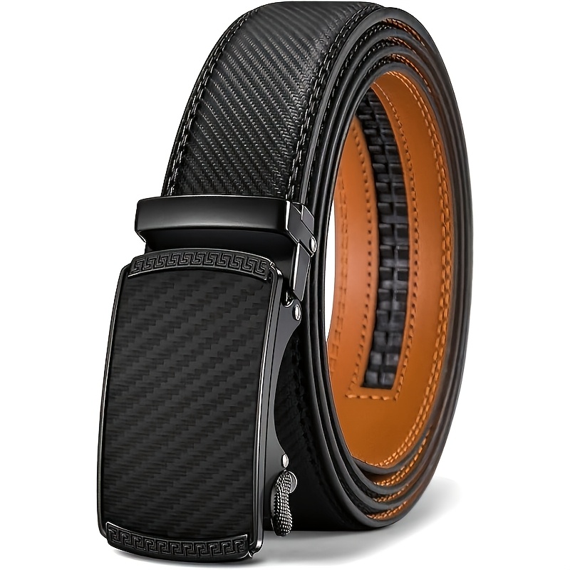 TEMU Mowololo Men's Adjustable Pu Belt With Buckle - 1 3/8" Ratchet Dress Belt, Cuttable Length Suitable For Casual, Dress & Athletic Wear, Pu