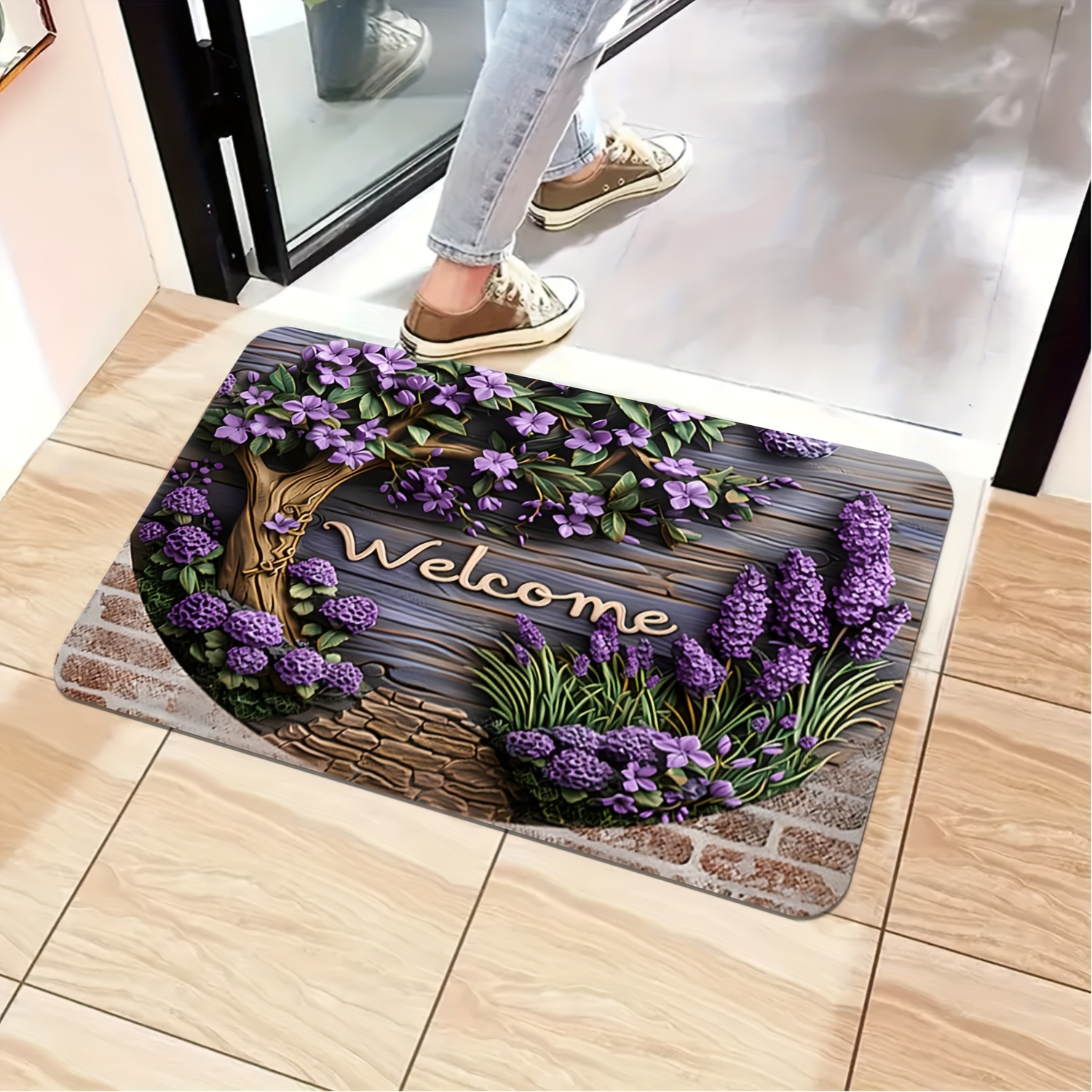 lavender welcome door mat non slip machine washable versatile for living room bedroom bathroom more   polyester home decor details 8