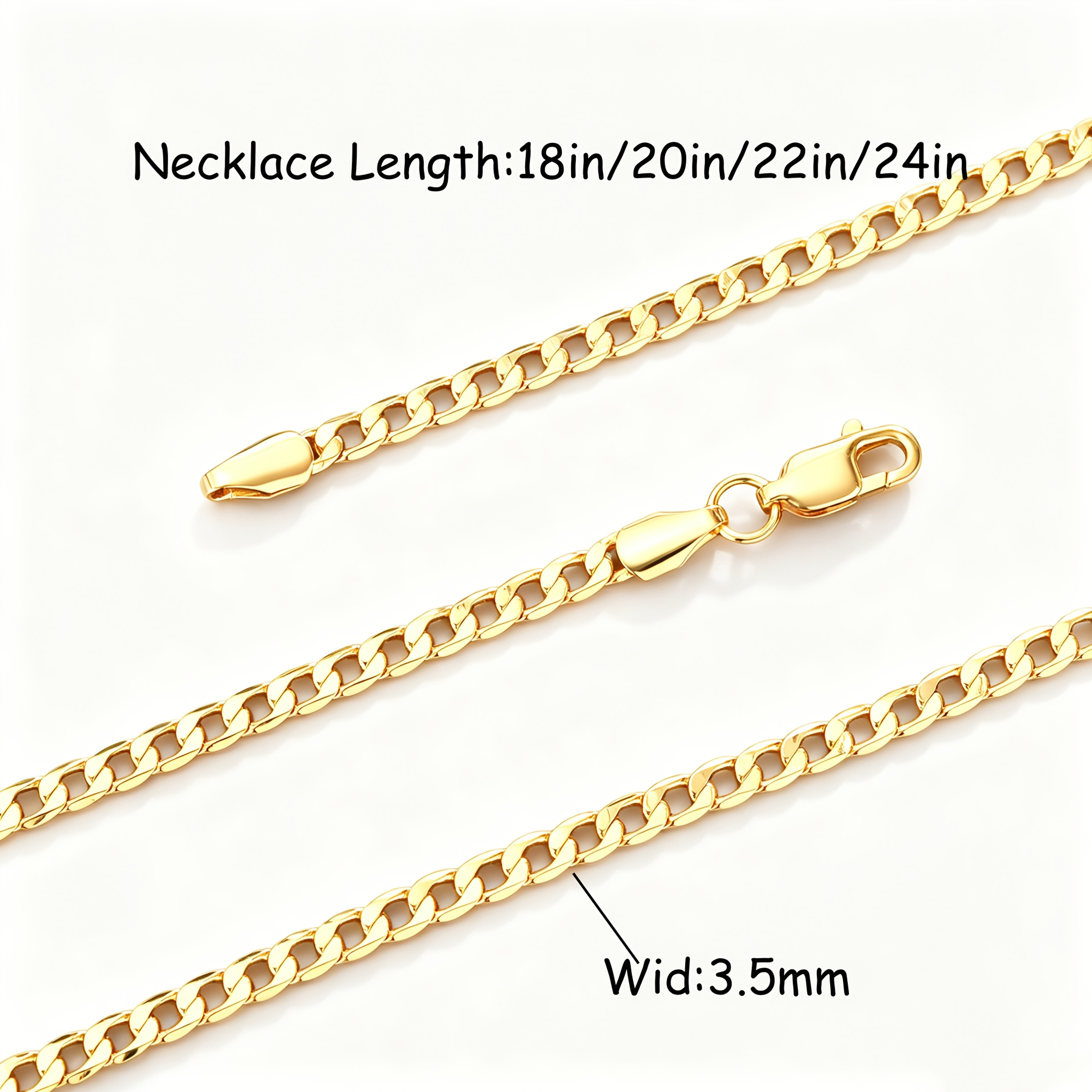 Image of 925 Sterling Silver Women's Fashion Chain Necklace, Hypoallergenic Material, 3.5mm Golden Cuban Chain 18in/20in/22in/24in, Halloween, Valentine's Day, Mother's Day Gift, Gift Box Packaging