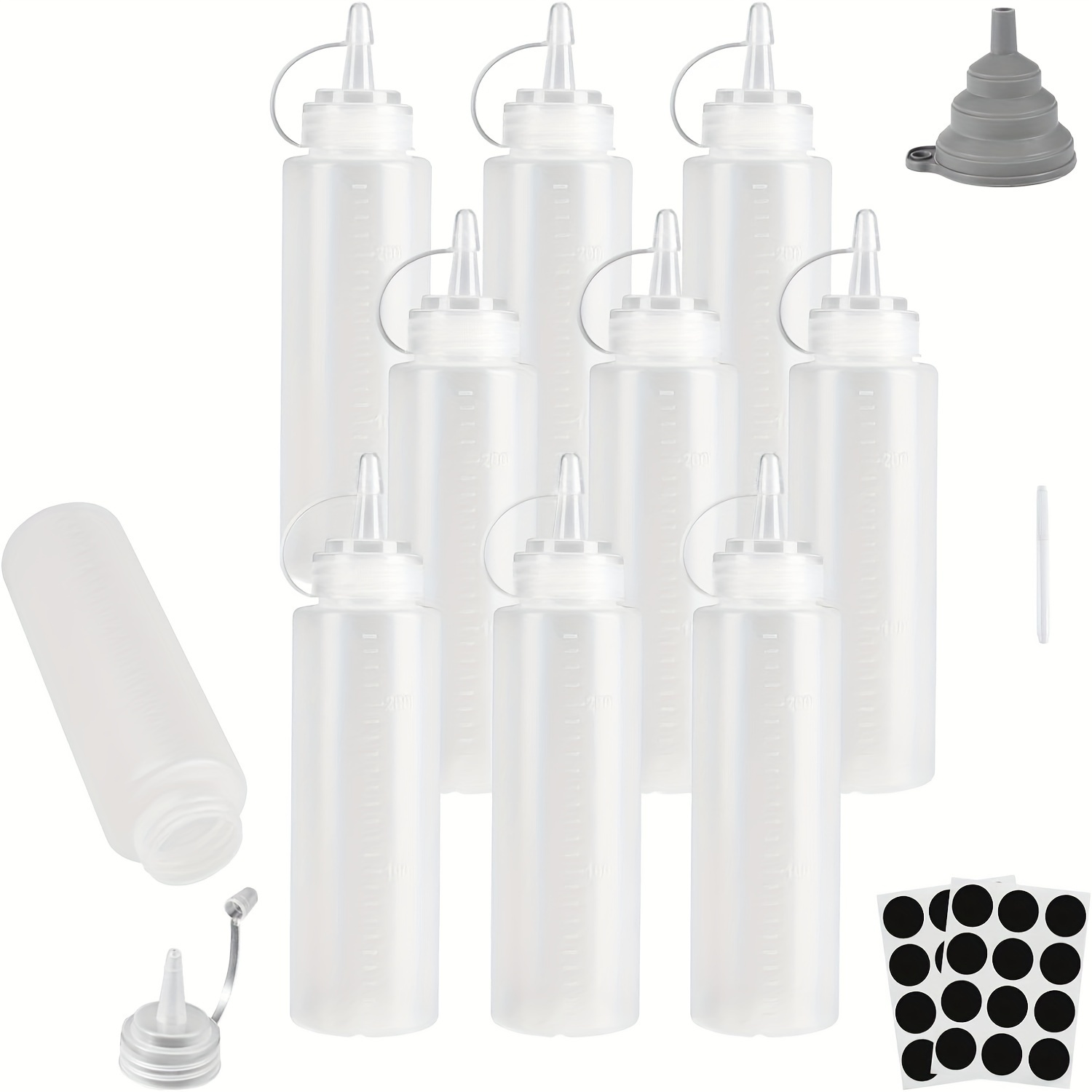 

10 Pack Leak-proof Plastic Squeeze Bottles With Funnel, Wipeable Pen, And Labels - , Paint, Olive Oil And More