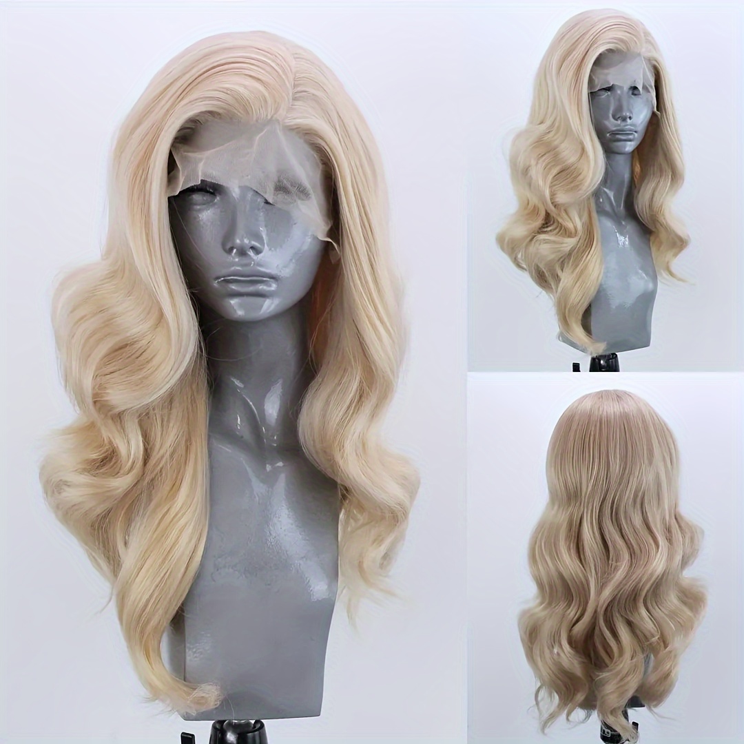 

Luxurious Golden Blonde Long Wavy Lace Front Wig For Women - 200% Density, Heat Resistant Synthetic Hair With Hairs,, Versatile For Cosplay &