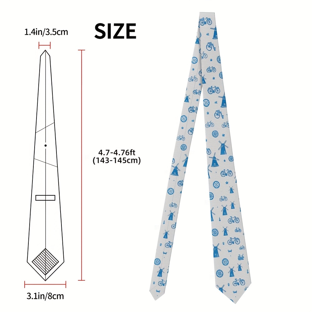 TEMU 1 stuk Lichtgewicht Herenstropdas - Blauwe Fietsmolenhuis Print, 8 cm Breedte, Wasbare Polyester, 2400D Duurzaam Stof voor Reünies, Feestdagen &