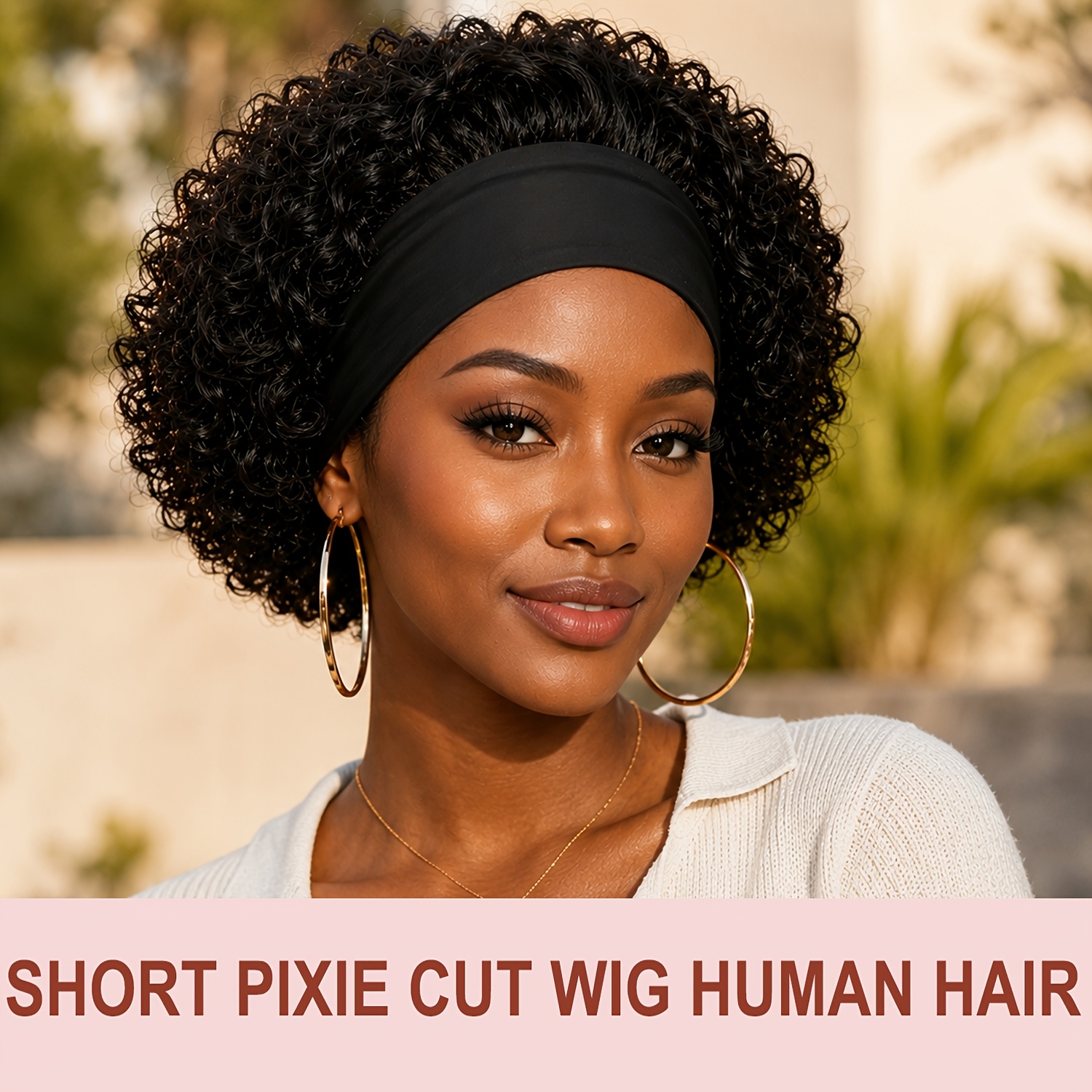 TEMU Headband Wig Human Hair For Women Cut Wig No Glue Wig Short Curly Hair Headband Wigs 150% Density Beginners Friendly Hair