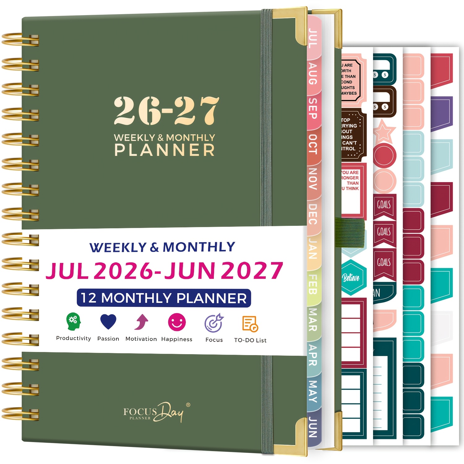 TEMU Academic Planner 2026-2027, July 2026 - 2027 Planner/calendar With Ruler, Monthly Tabs, 4 Stickers, 5.7" X 8.4", Daily Organizer Planner For
