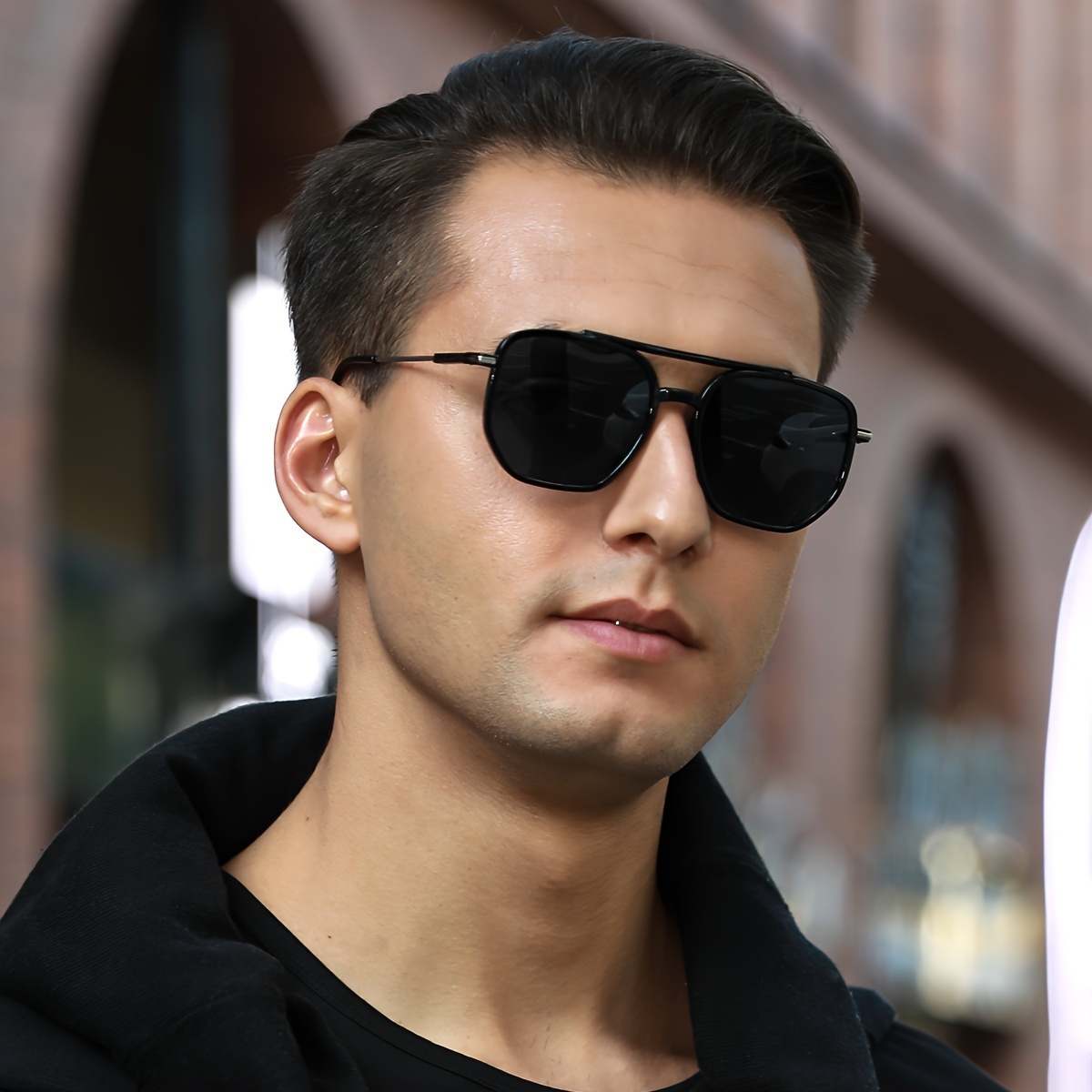 

1pair Men's Pc Double Beam Polygon Full Frame Trendy Cool Handsome Fashion Decorative Glasses
