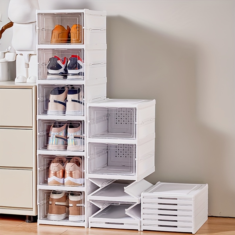 1 3 6 layer foldable shoe rack storage box no   stackable freestagnetic plastic shoe cabinet with transparent doors high quality dustproof space saving organizer for entryway closet apartment shoe storage organizer