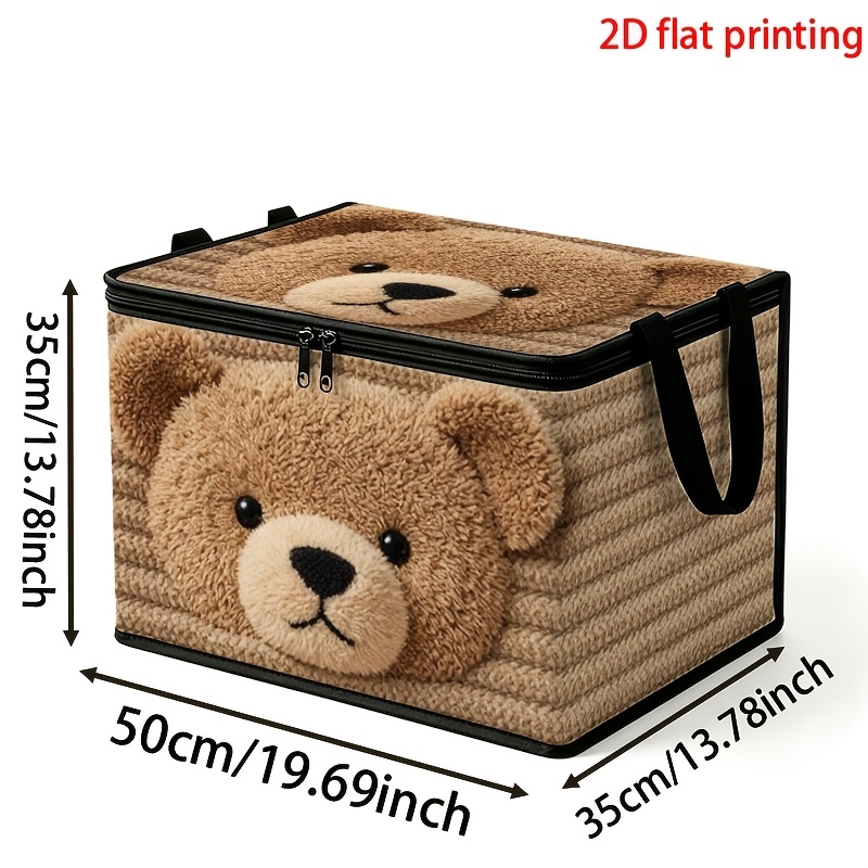 TEMU Scatola portaoggetti 1 pz 2D piatta 3D con orsetto marrone chiaro e texture a maglia, organizzatore a grande capacit� per vestiti, giocattoli e