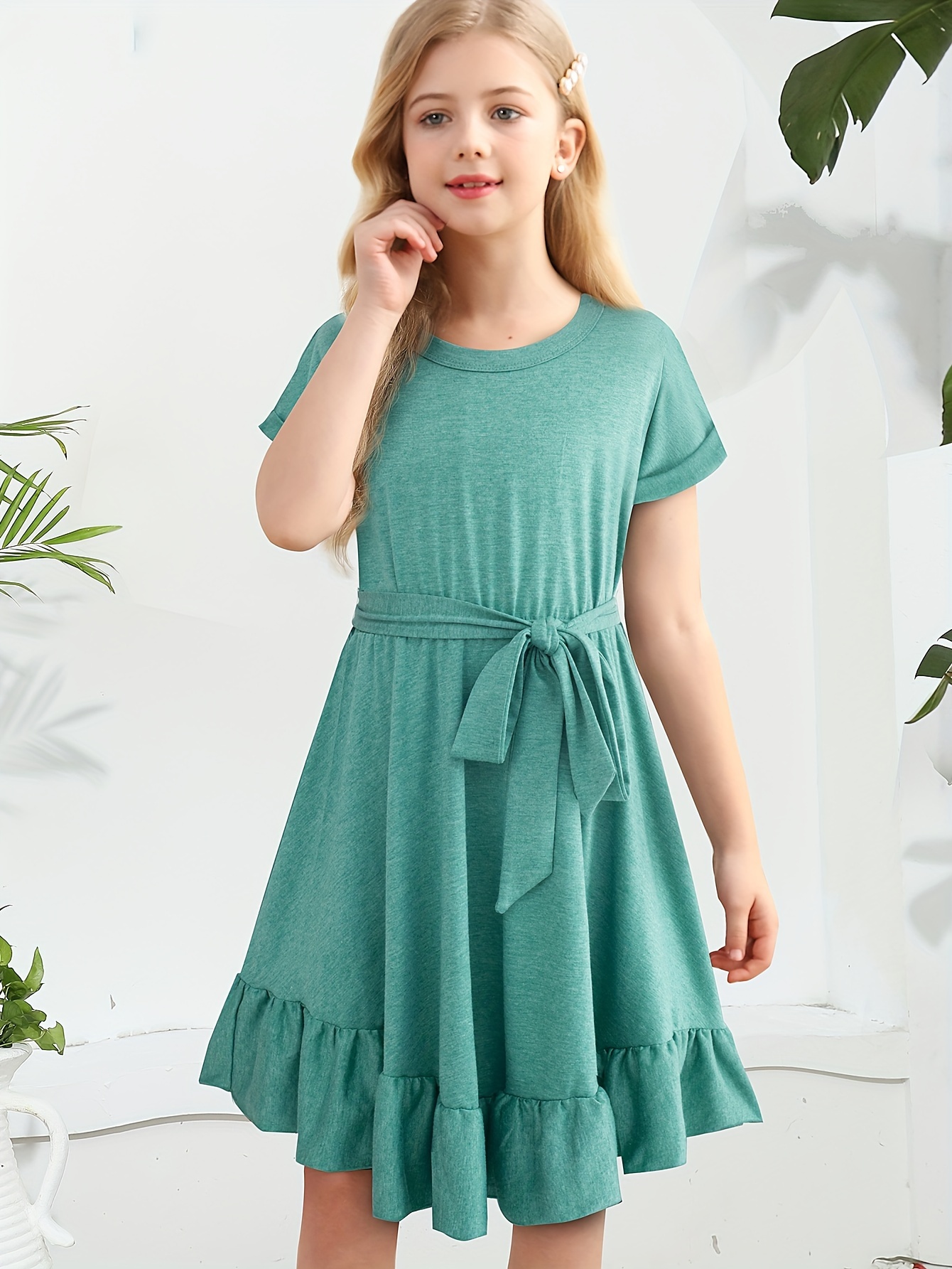 Girls Ruffle Dress Mini Dress Elastic Waist Square Neck - Temu Canada